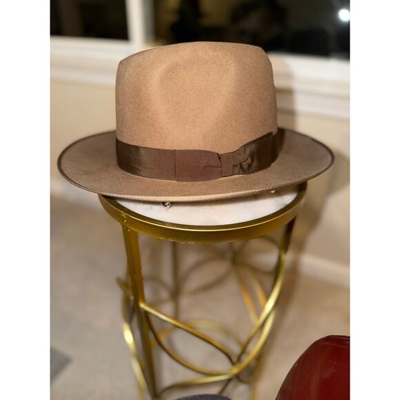 Optimo Chicago Premium Beaver Felt Fedora – Size 7½ (60 cm)Camel/Brown Wide Brim - Picture 3 of 11